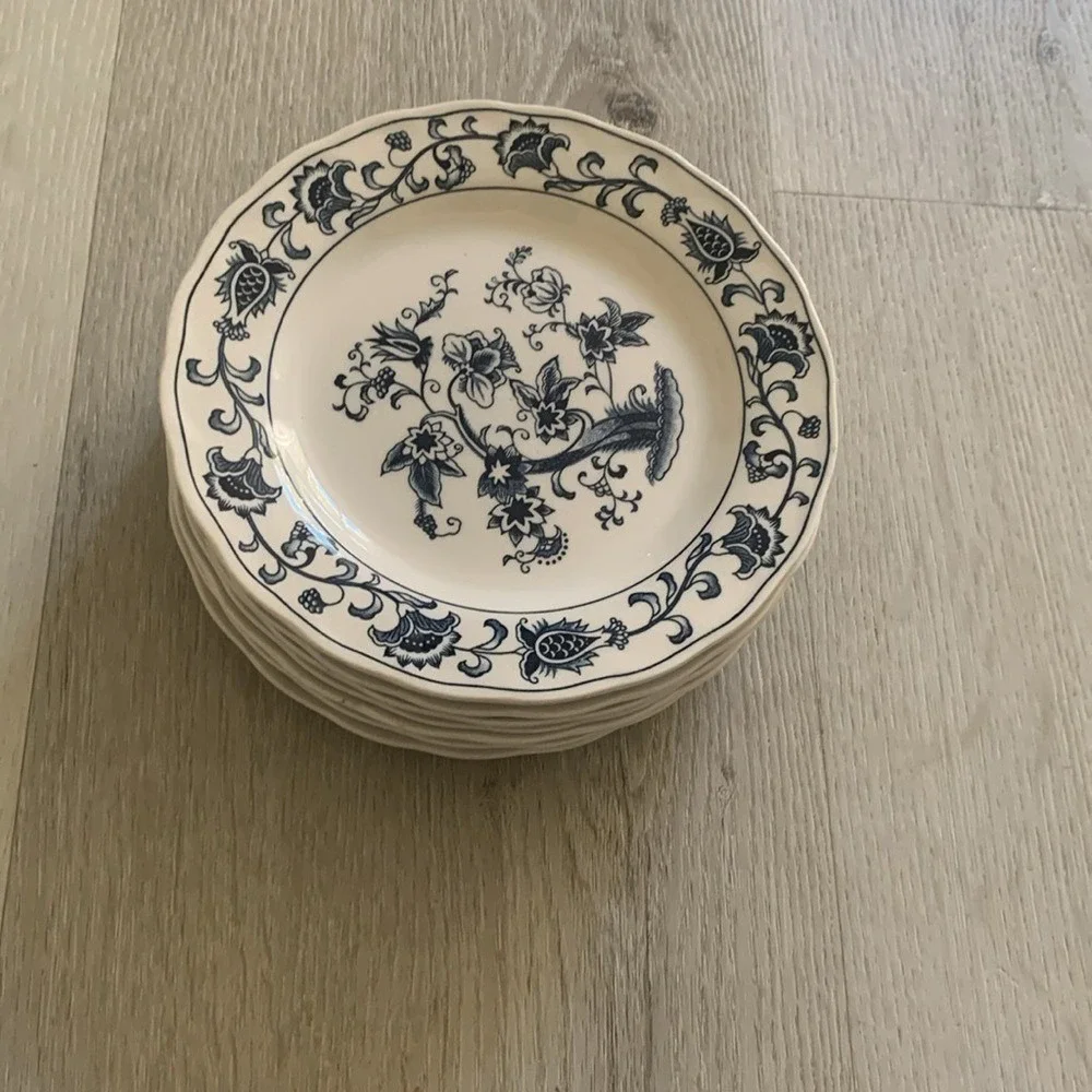 8 Double Phoenix‎ Ironstone Nikko desert Plate Blue Ming Tree Japan chinoiserie